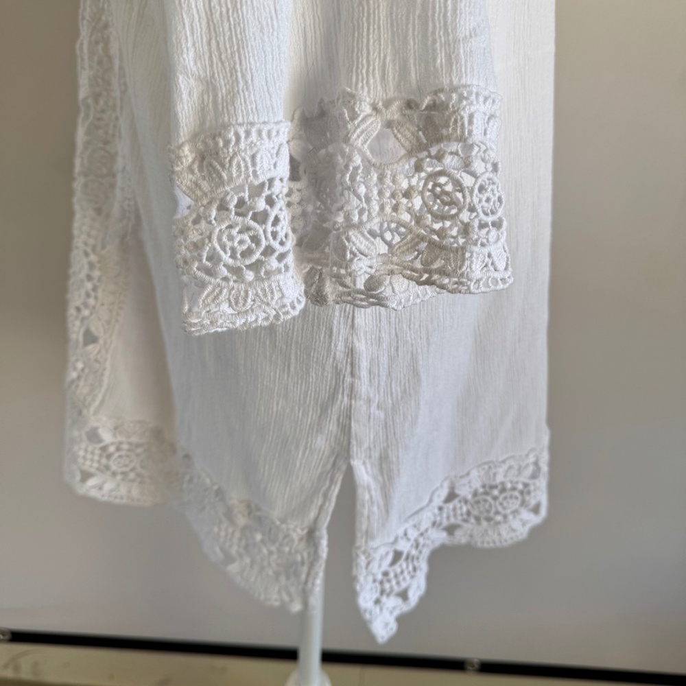 La Blanca White Crochet Trim Tunic Coverup Size L Resort Beach - Picture 9 of 10